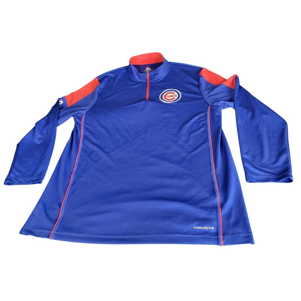 Majestic Chicago Cubs Mens XXL 1/4 Zip Pullover Shirt Blue Cool Base Sportswear‎